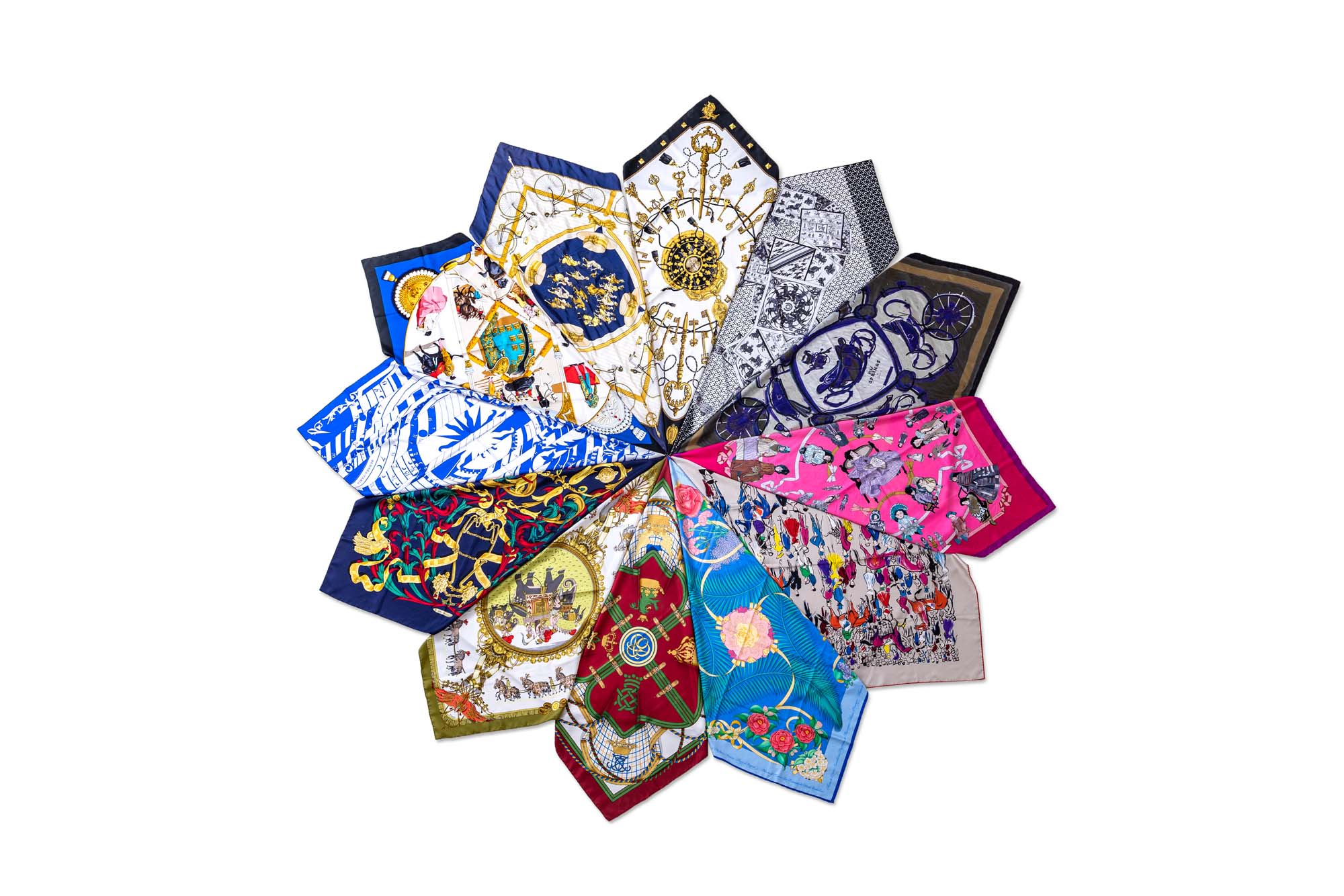 Untitled (Vintage Hermes scarves), 2022, Twelve Hermes scarves, 104 x 104 inches. Untitled (Vintage Hermes scarves), 2022, Twelve Hermes scarves, 104 x 104 inches. Dennis Scholl